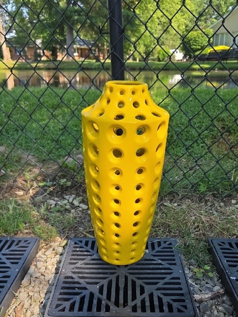 Bright Yellow Ceramic Hole-Pattern Vase - Home Accents - Picture 2 of 5